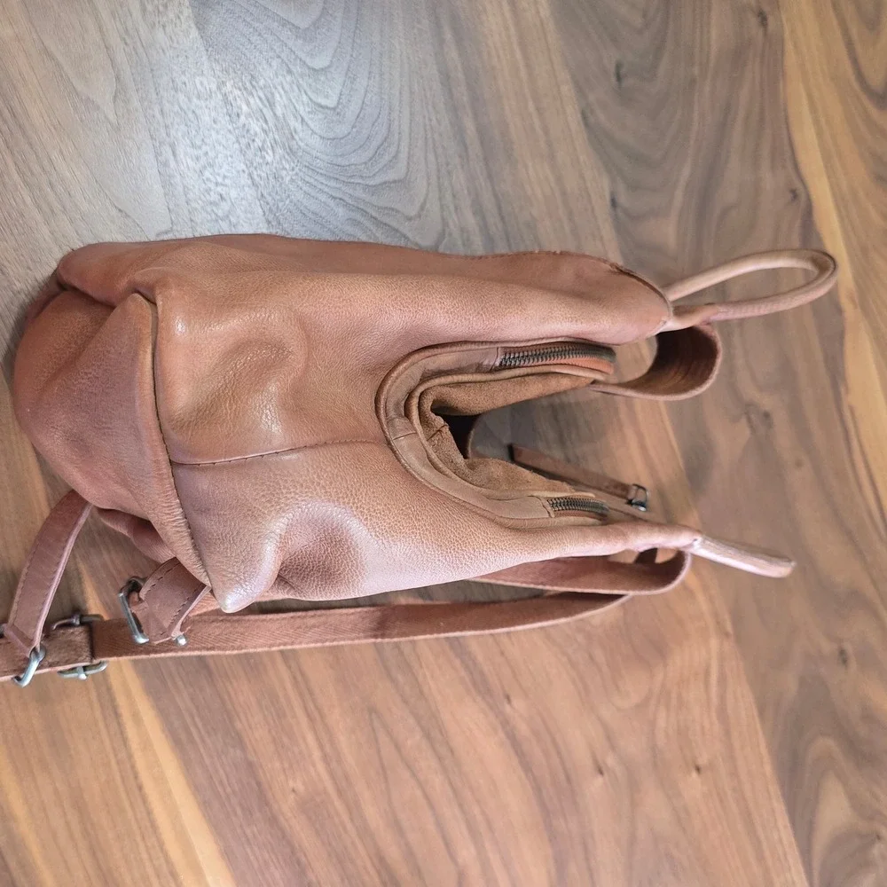We The Free Free People Leather Sling Backpack Women Tan Brown Boho Triangle Bag